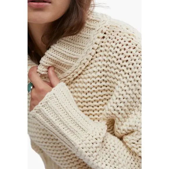 Free People Chunky Knit Cream My Only Sunshine Pullover Mockneck Sweater Preppy - Picture 3 of 16